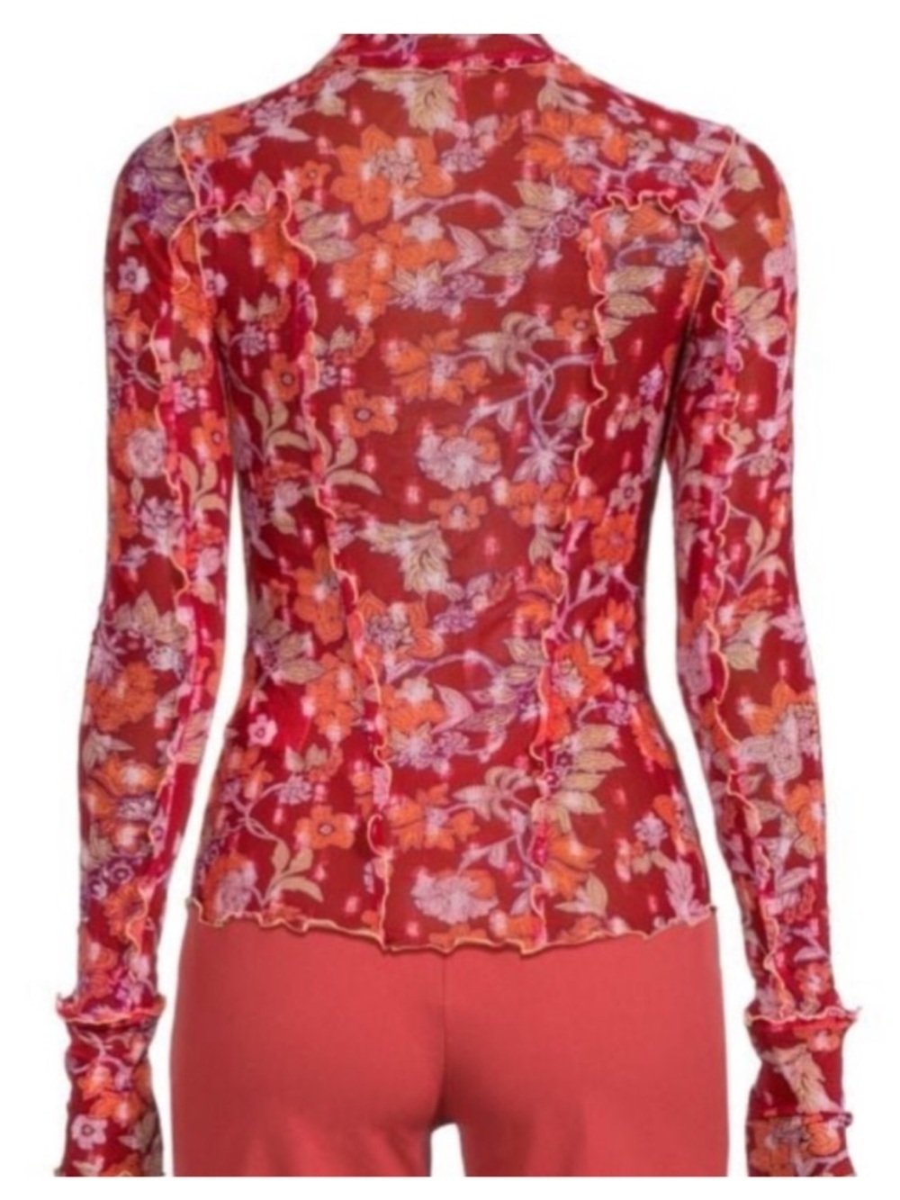 Free People Floral Mesh Top Red Sheer Y2K Fairy Grunge Festival - Picture 3 of 9